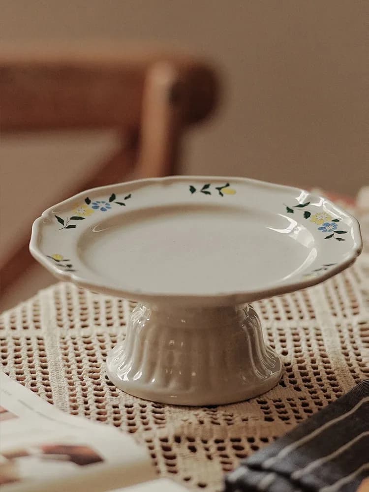 Piatto alto floreale francese piatto di Snack di caramelle di frutta secca in ceramica Vintage ornamenti di piatti di frutta da Dessert squisiti