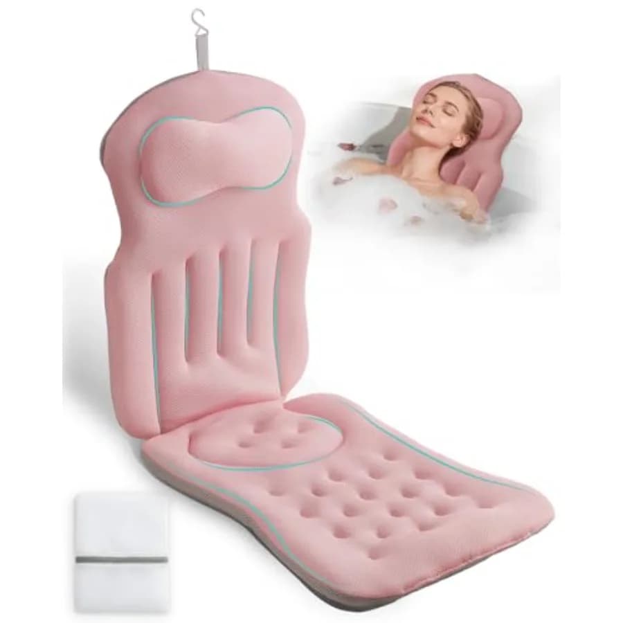 Cuscino da Bagno Integrale per Vasca, Cuscino Spesso 5D per Vasca con 192 Ventose Antiscivolo, Sacca per Biancheria e Gancio