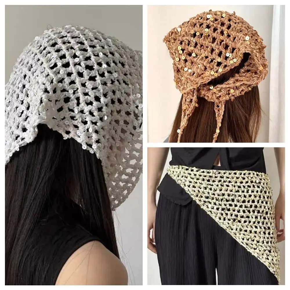 Sweet Sequined Triangular Scarf Multi-functional Bohemian Hollow Shawl Wraps Cape Fart Curtain Girl