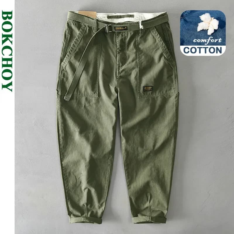 Primavera Autunno Nuovi Uomini di Puro Cotone Pantaloni Cargo Abbigliamento Uomo Casual Cintura Allentata a Vita Media Slim Fit Jogging Pantaloni Da Uomo AZ329 AZ378