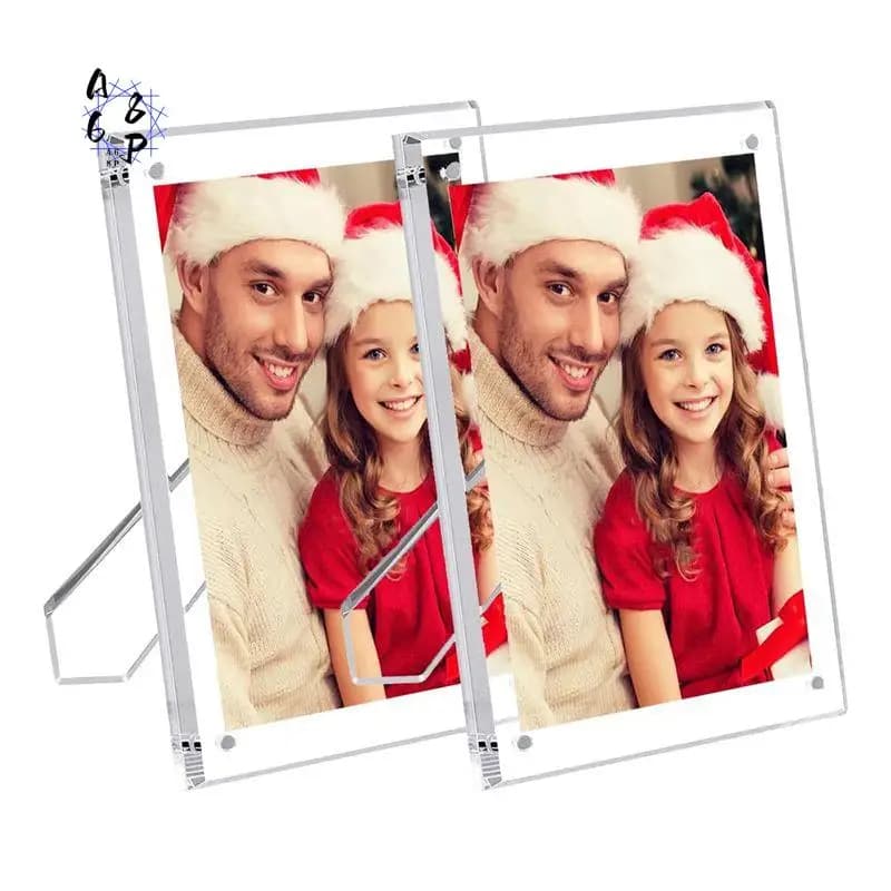 A68P-2 Packs 5X7 Inch Acrylic Picture Frames With Stand, Clear Magnetic Photo Frame, Frameless Tabletop Picture Frame
