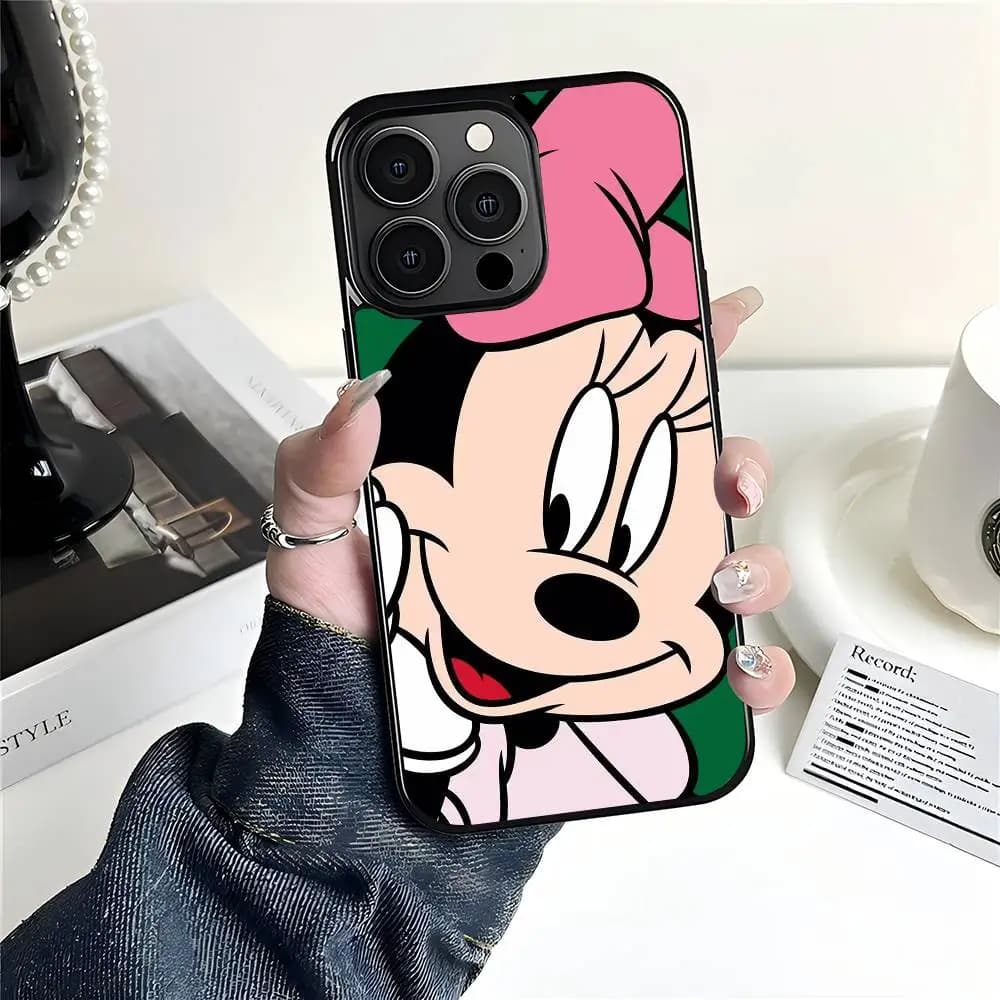 Cover per telefono Anime M-Minnie M-Mouse per iPhone 17 Air 16 15 14 Pro Max Plus 13 12 11, custodia rigida in PC nera con patch