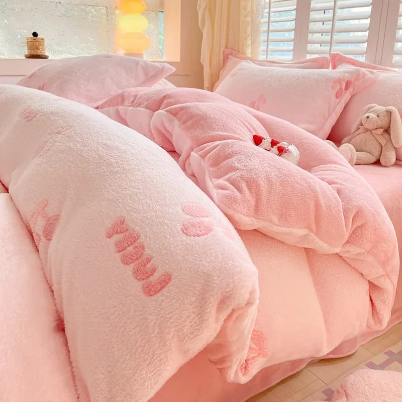 Set copripiumino stampato simpatico cartone animato per bambini Set biancheria da letto invernale in peluche con copripiumino lenzuolo e federa Queen King doppio