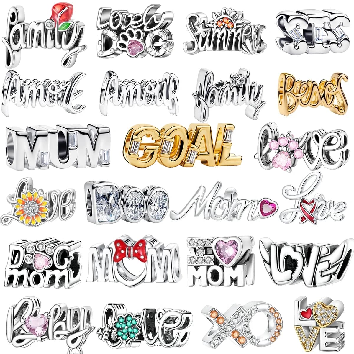 Original 925 Sterling Silver Letters Charms Love Heart Lucky Mother Beads Pendants Fit Bracelet Necklace DIY Jewelry Gift