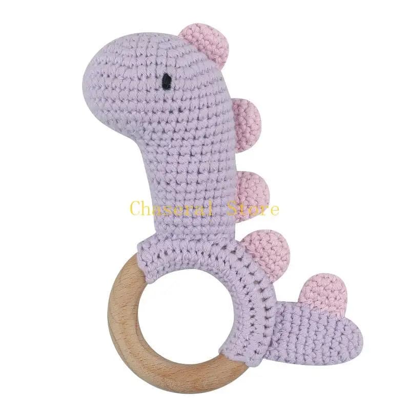 E7CE Wooden Dinosaur DIY Crochet Rattle Soother Bracelet Teether Set Baby Produc