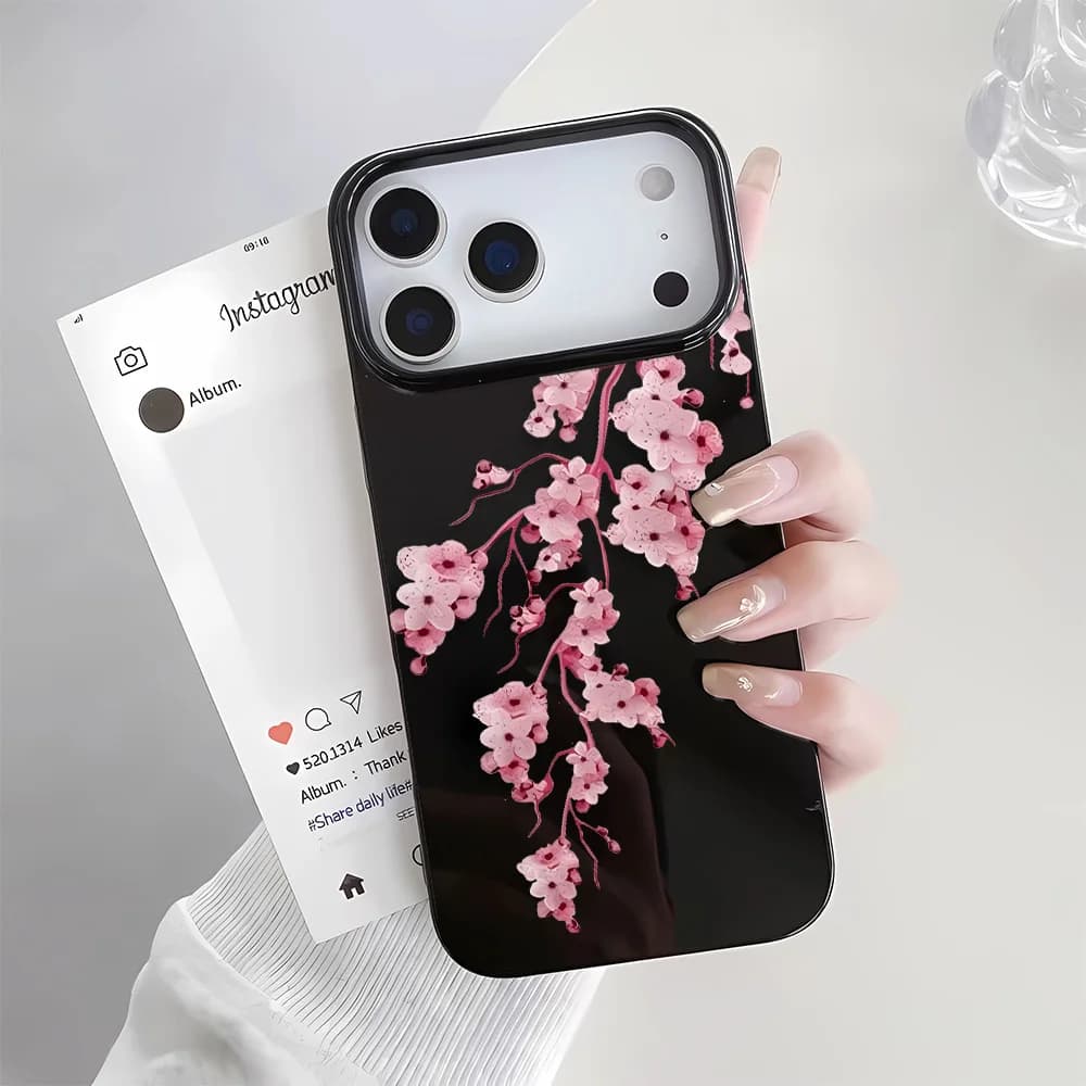 Custodia Protettiva Morbida in Silicone con Fiori di Pesco Rosa alla Moda per iPhone 16e 17 16 15 14 Plus 13 12 11 Pro Max 17 Air