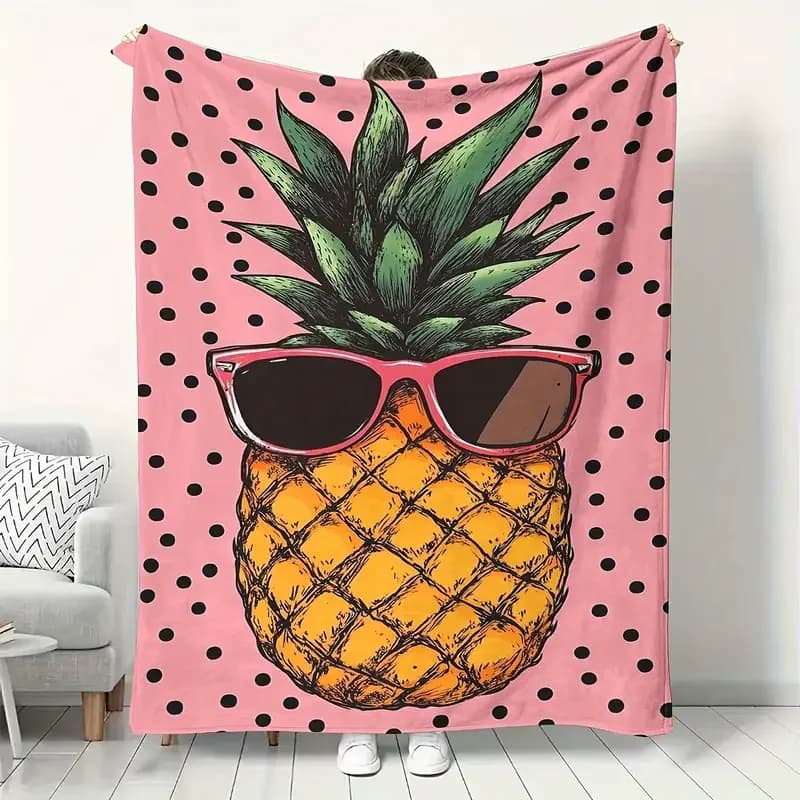 Coperta in flanella con motivo a occhiali da sole a forma di ananas, morbida e calda, adatta per divano, letto - Halloween, Natale