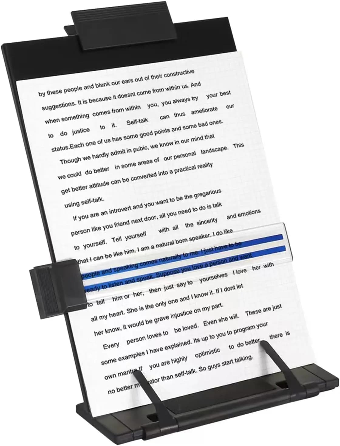 Portadocumenti in Metallo Regolabile a 7 Posizioni per Libri e Tablet Formato A4, con Clip e Guida Lineare