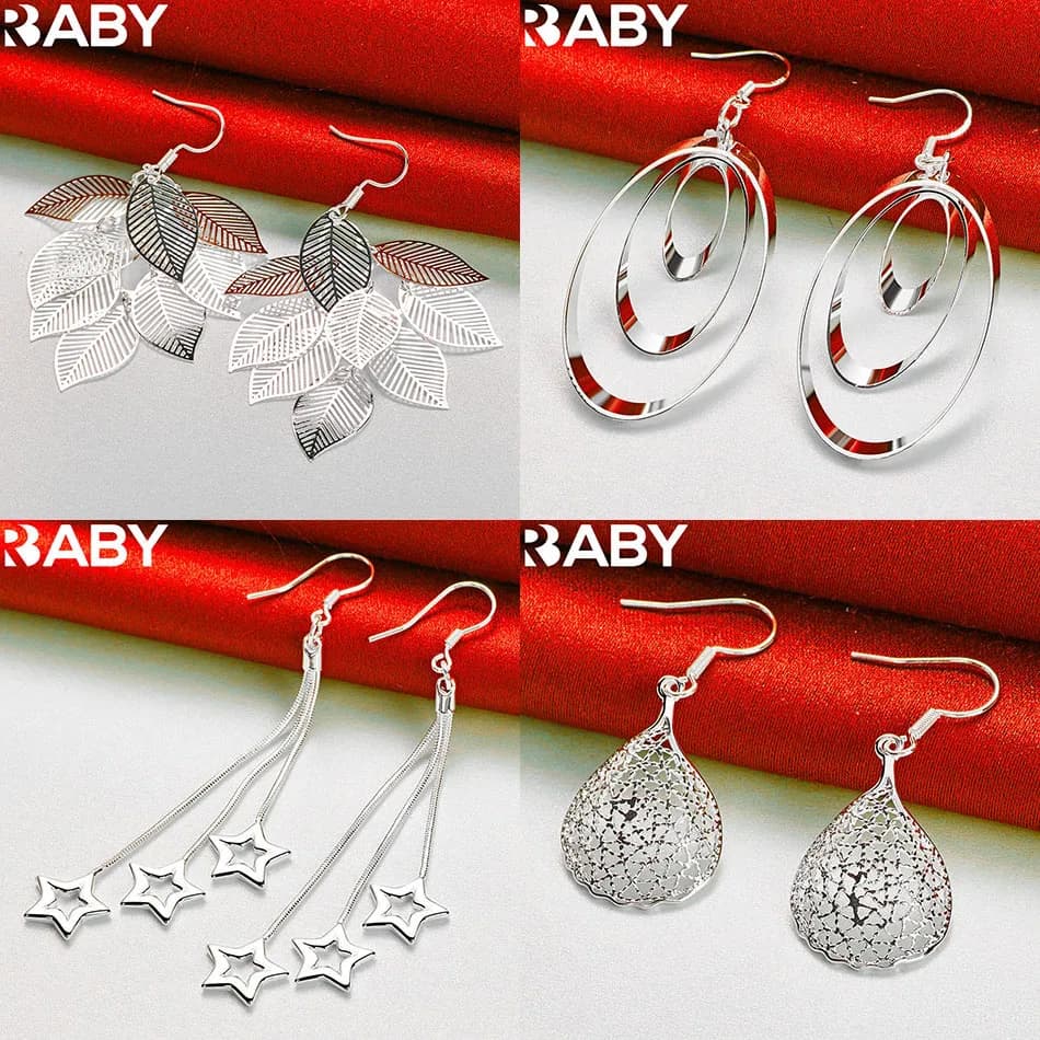 URBABY 925 Sterling Silver Geometric Pendant Earrings for Women Fashion Jewelry Charm Grace Nobili Wedding Accessories