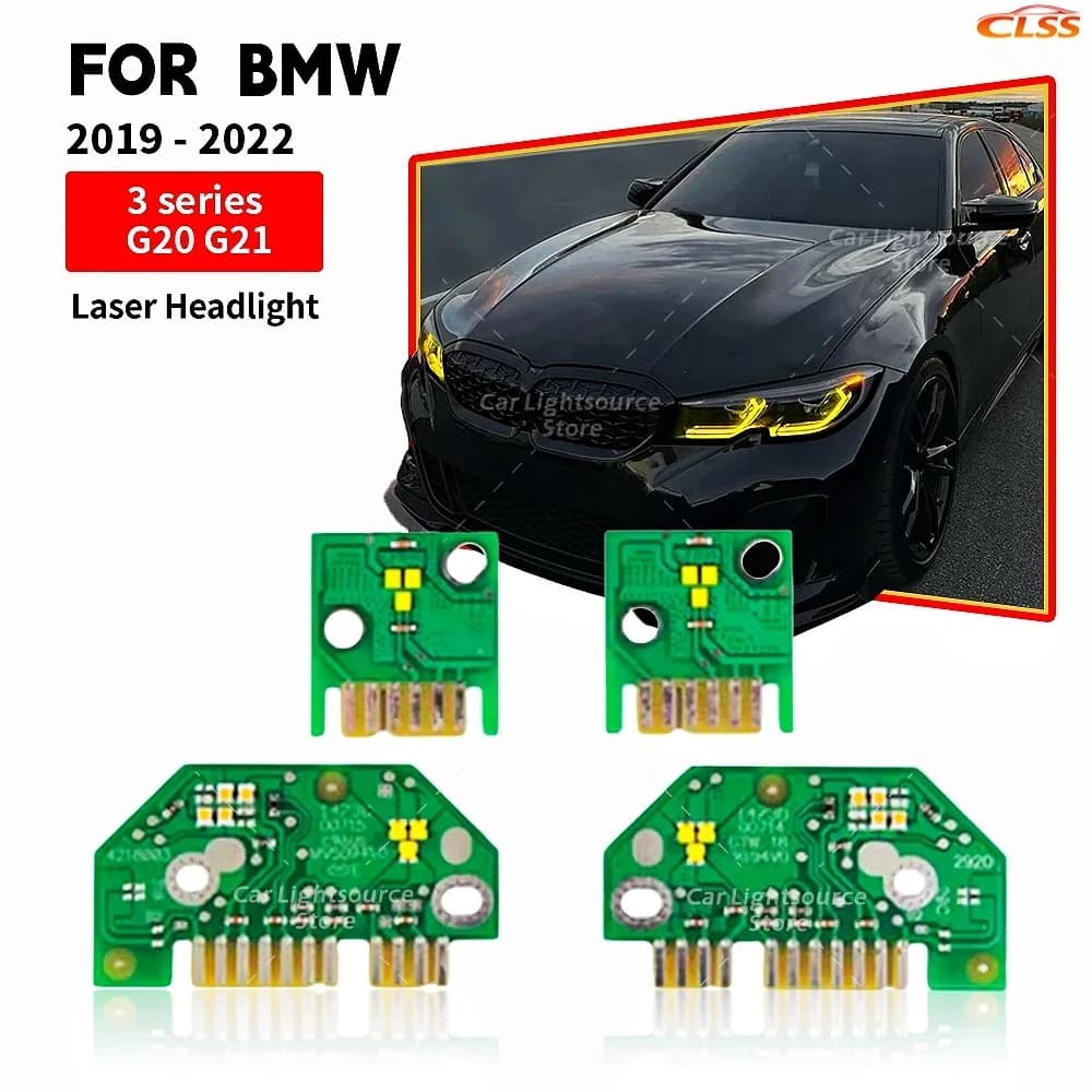 Scheda LED DRL Gialla per BMW Serie 3 G20 G21 19-22, Modulo Fari Laser Luci Diurne e Indicatori di Direzione, Angel Eyes Blu Rossi