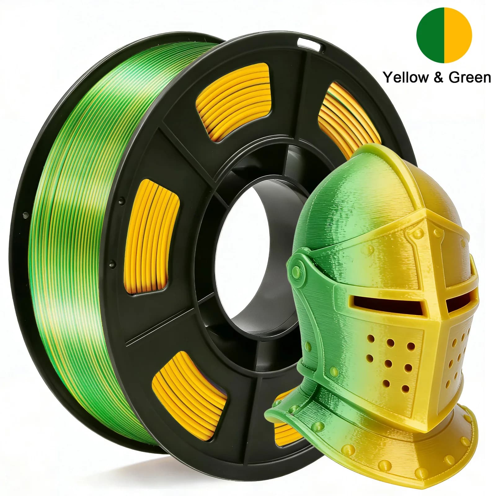 3D Printer Filament in PLA Silk, White Polished Yellow-Green 1.75mm, 3D Printing Filament Compatible with Most 3D Printers FDM 250g