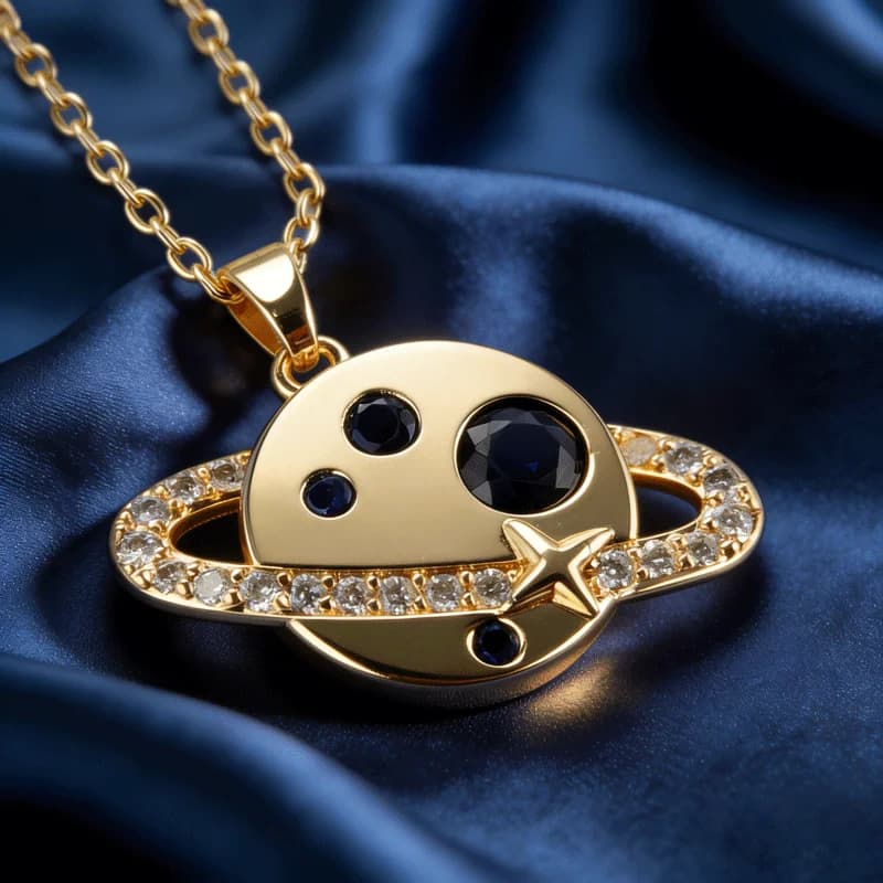 Collana con Ciondolo a Forma di Pianeta in Rame Placcato Nero con Zirconi, Stile Lussuoso, per Donne, Matrimoni, Compleanni, Feste, Uso Quotidiano, Regalo alla Moda
