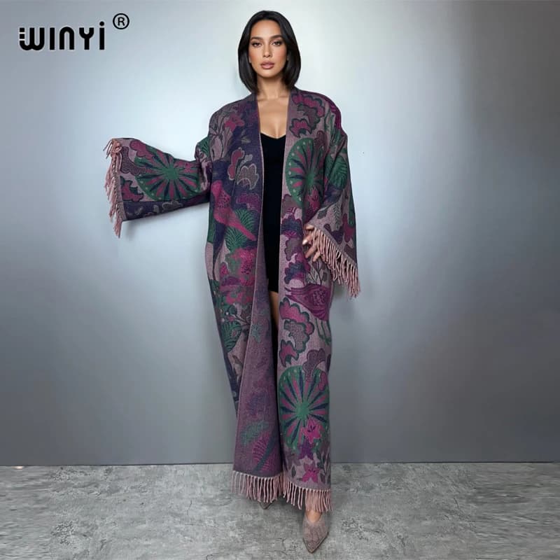 WINYI inverno autunno passerella cappotto per le donne moda stampa nappa lusso lungo soprabito spesso caldo lungo piumino giacca moda