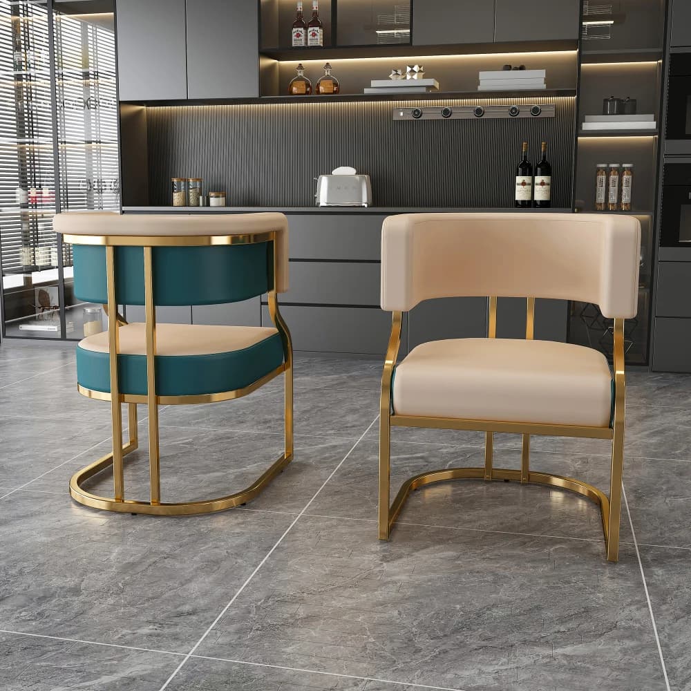 Set di 2 Sedie da Pranzo Moderne: Struttura in Ferro Dorato, Cuscino in PU, Schienale Ergonomico Curvo per Cucina e Sala da Pranzo