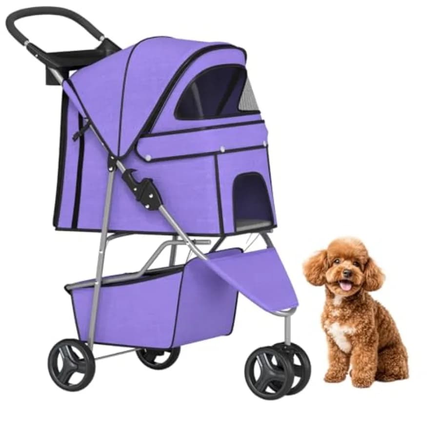 BestPet 3 Wheels Pet Stroller Dog Cat Cage Jogger Stroller for Medium Small Dogs Cats Folding Travel Carrier with Cup Holder, W