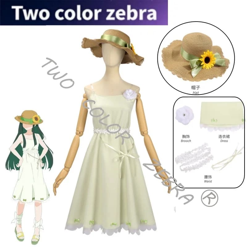 Agenti delle Quattro Stagioni: Costume Cosplay Ruri Hazakura, Cappello e Abito Verde per Danza Primaverile ed Estiva, Completo per Vacanze al Mare