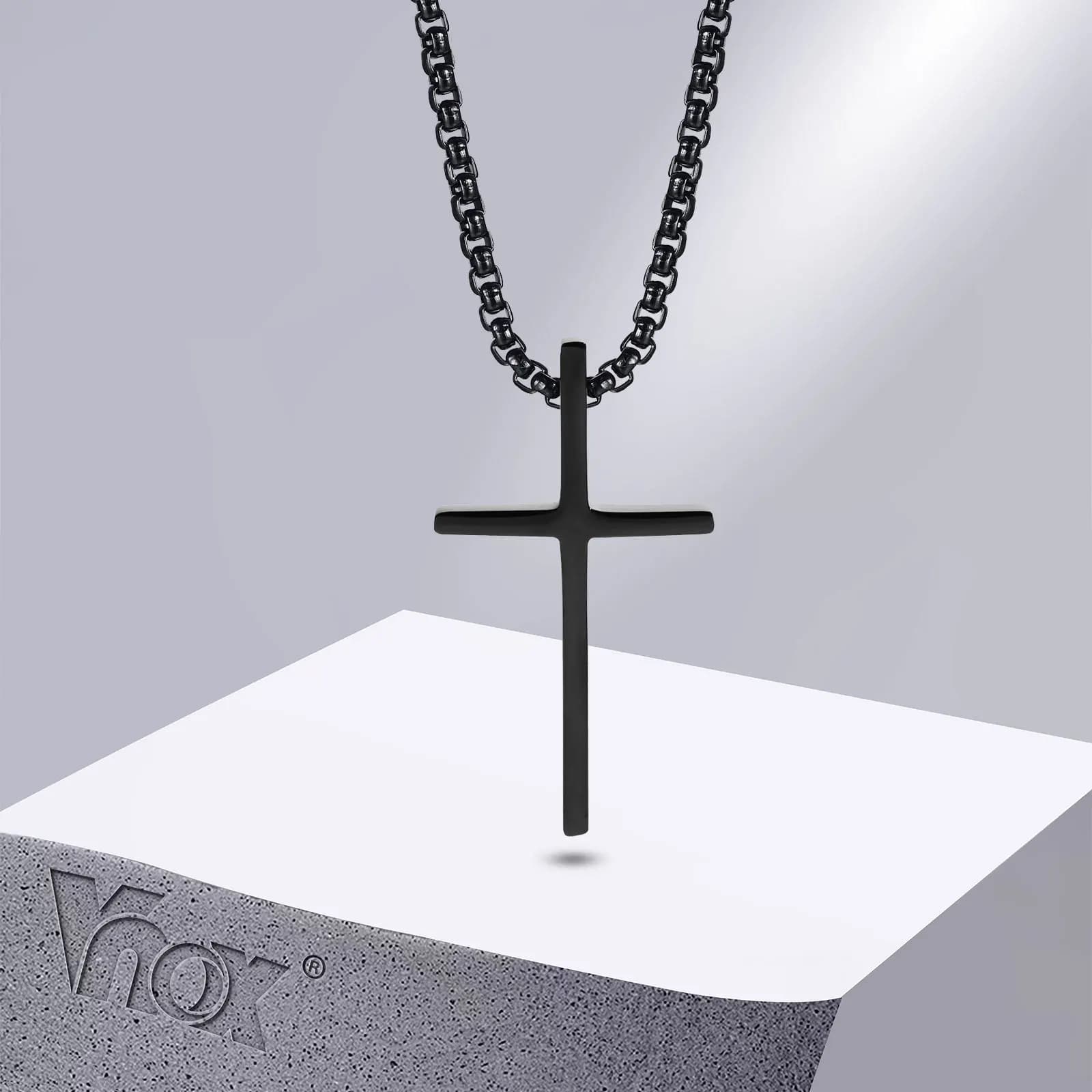 Vnox Collane incrociate unisex semplici, ciondolo croce basic in acciaio inossidabile per donna uomo, collare di preghiera per il Cristo, catena a scatola regolabile