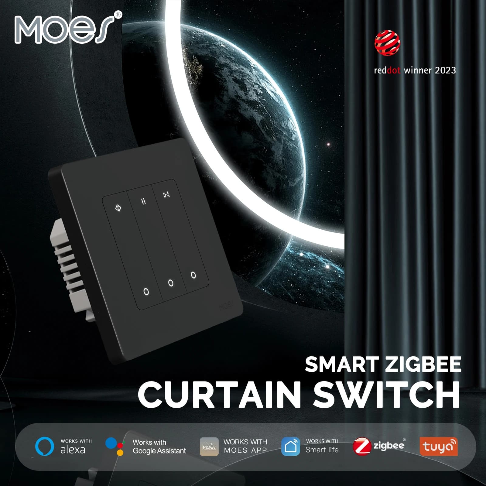 MOES Smart ZigBee Star Ring Interruttore per tende per tende elettriche per tapparelle Motore cieco Alexa/Google Home Telecomando
