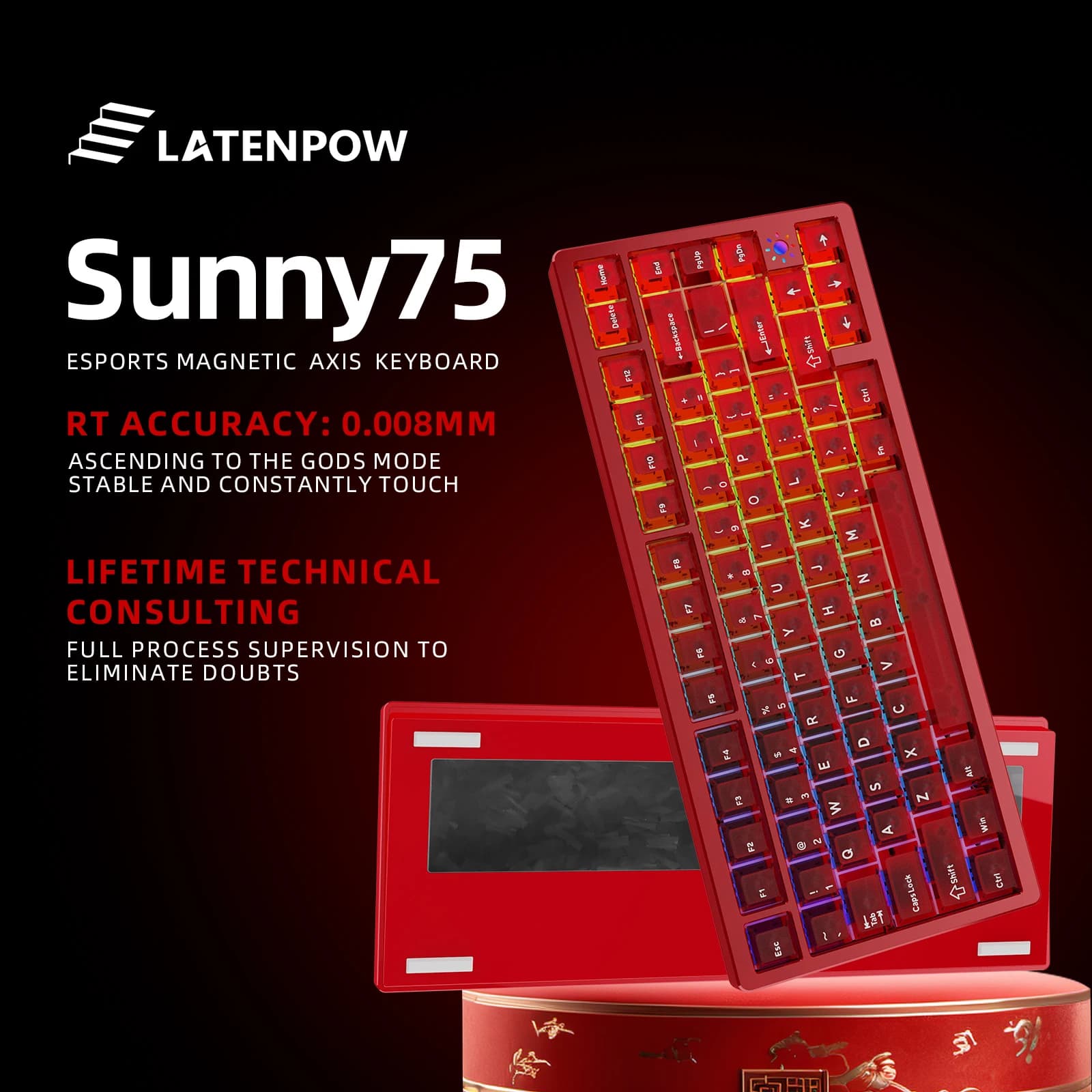 Latenpow Sunny 75 Gaming Tastiera meccanica Tastiere magnetiche Interruttore Effetto Hall Retroilluminazione RGB Hot Swap RT 0.008mm 81 tasti