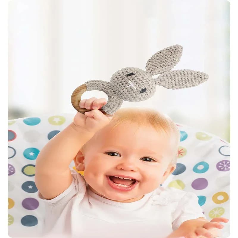 1pc Baby massaggiagengive sonagli musicali per bambini Animal Crochet sonaglio elefante giraffa anello bambini in legno palestra giocattoli per bambini Montessori