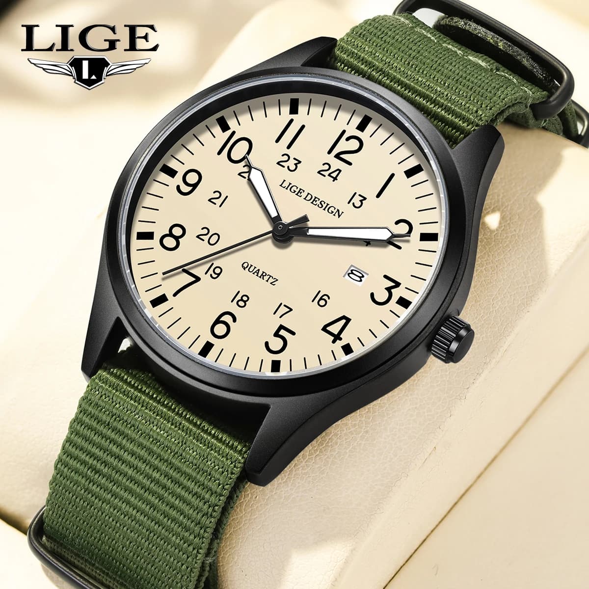 LIGE Watch Quartz Top Original Outdoor Sport Casual Simple Watch with Automatic Date Nylon Strap Lightweight Waterproof Men's Gift Watches