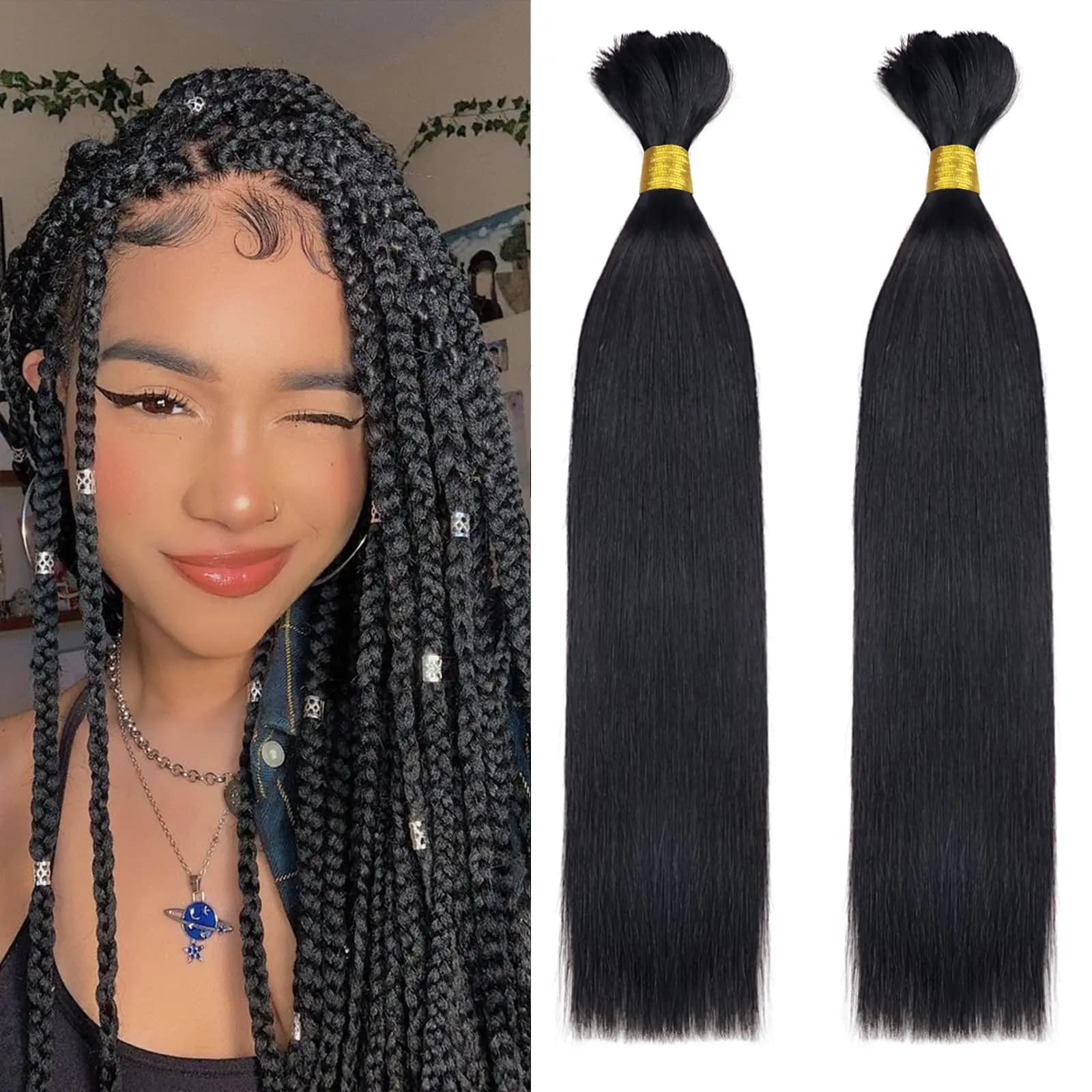 Straight Human Hair Braiding Bulk Hair Extensions No Weft Brazilian Human Hair Bundles For Braiding