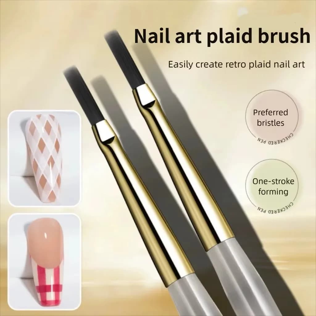 Set di 1/2 Pennelli per Nail Art a Quadretti Francesi - Penna per Disegno a Rete per Estensione Unghie in Gel UV Fai da Te