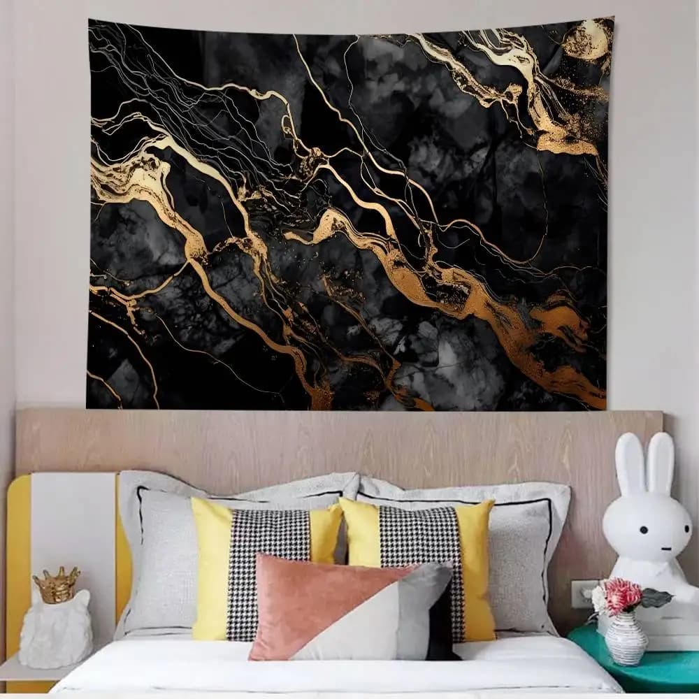 Black Gold Marble Tapestry Art Printing Japanese Wall Tapestry Anime Wall Hanging Home Decor