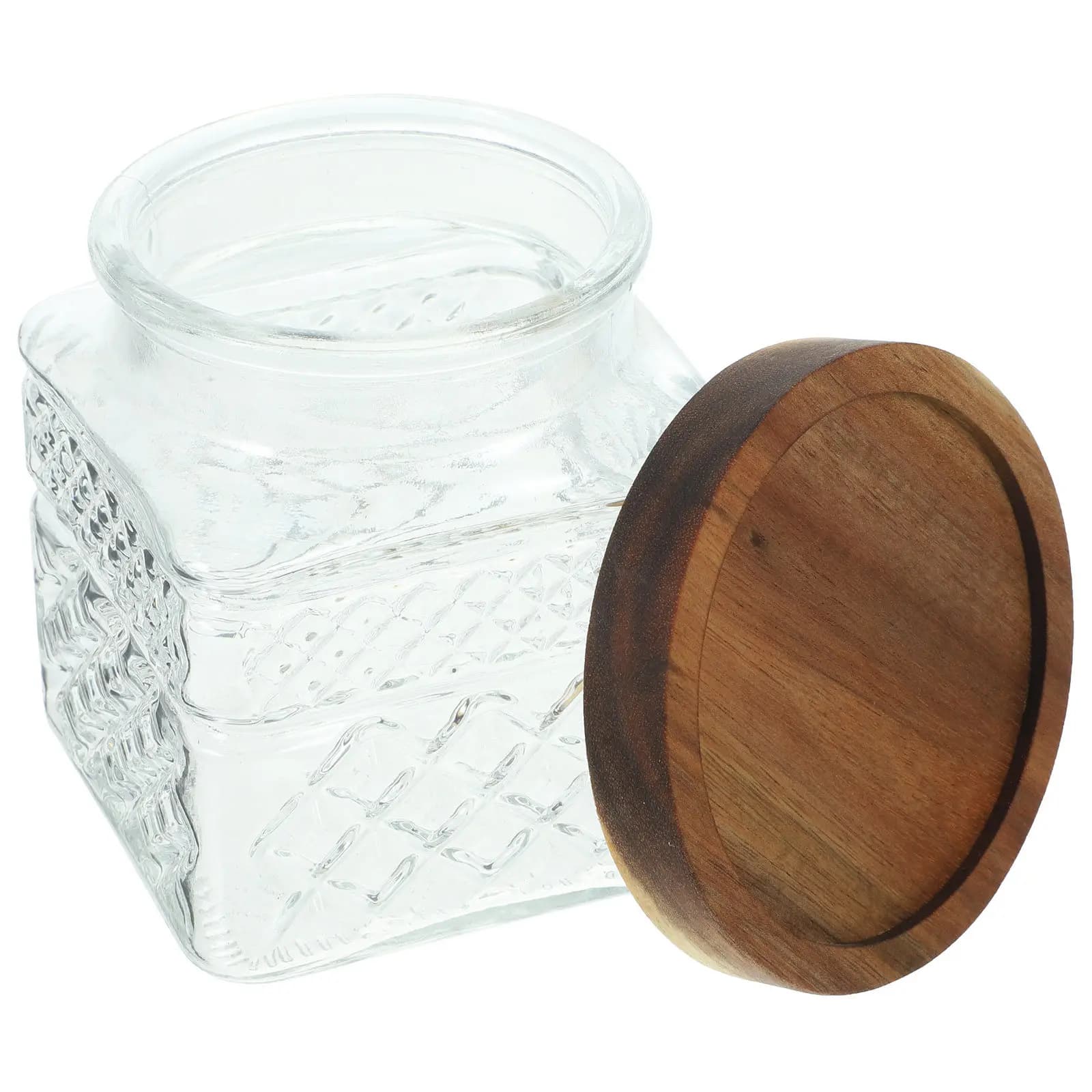 Clear Glass Canister with Wooden Lid Airtight Storage Jar for Tea Candy Dry Food Kitchen Pantry Container Glass Jar with Lid
