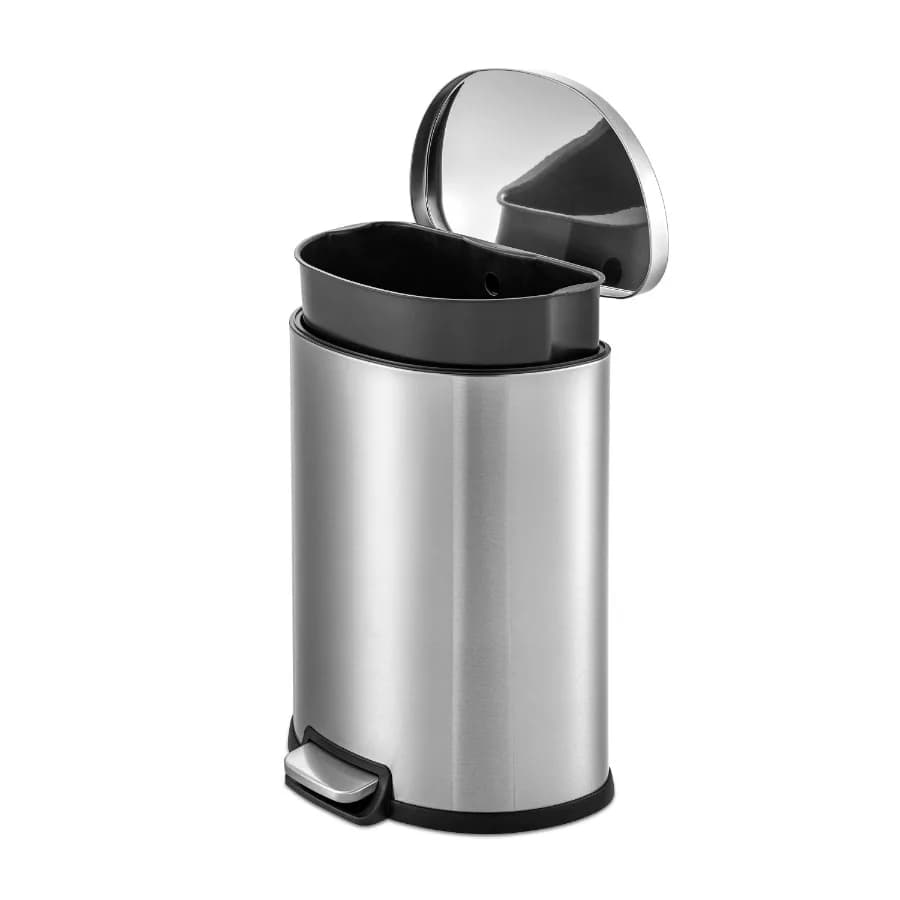 Cestino per Rifiuti da Cucina in Acciaio Inox da 13,2 Galloni, Design Sottile con Apertura a Pedale, Coperchio a Chiusura Morbida, Finitura Argento per Casa e Ufficio Moderni