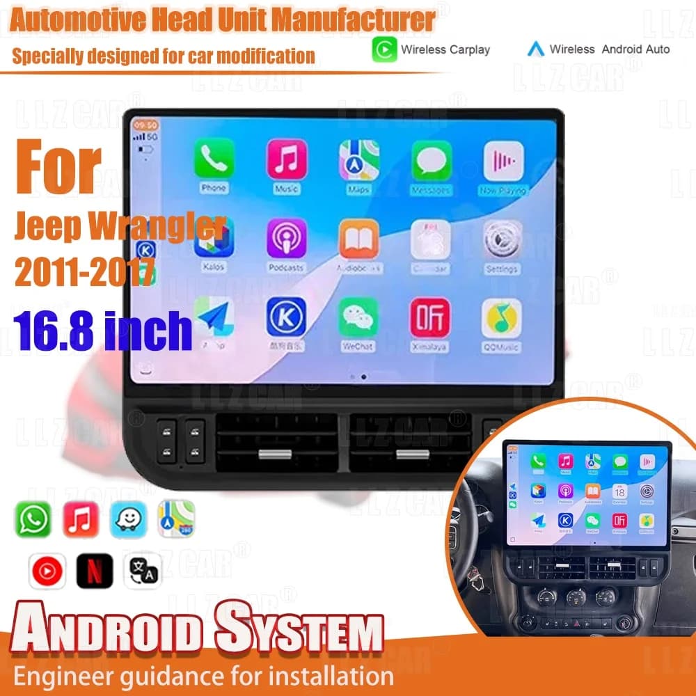 Multimedia Video Player For Jeep Wrangler 2011-2017 Android 16.8" Touch Screen Car Radio Stereo Carplay GPS Navigation Head Unit