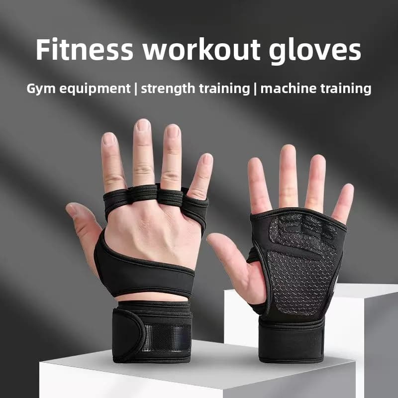 Sports Fitness Gloves with Wrist Support Extended Cuff Weightlifting Dumbbell Training Palm Guards Non Slip Gym Exercise Gear