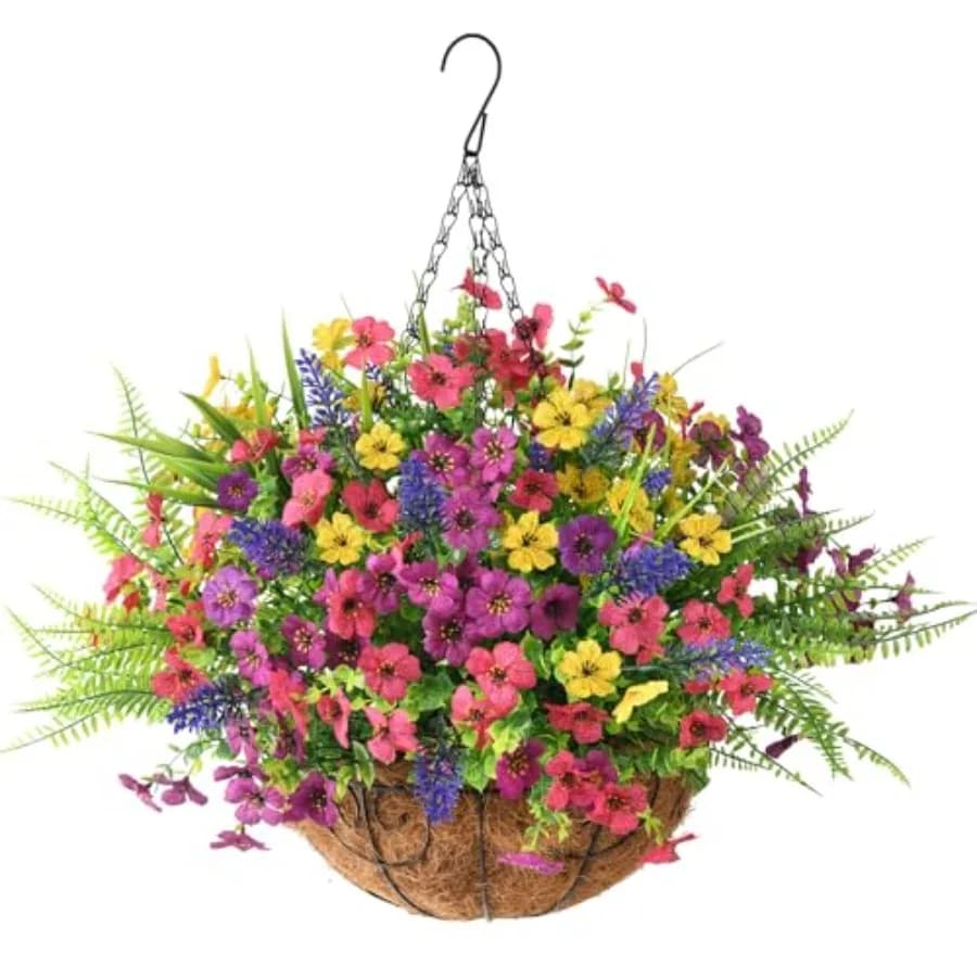 Artificial Plants Pendents in Summer Spring Decoration Basket, 12 Mazzi di Margherite e Felci in Synthetic Silk with Lavender