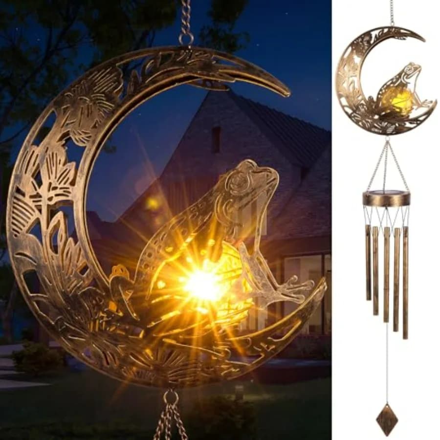 Frog Design Solar Wind Chimes for Outside, 39 Inch Waterproof Windchime Outdoor Solar Lights for Women Mother Birthday Housewar