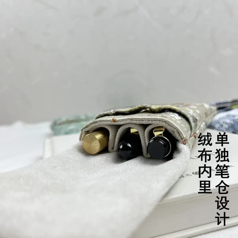 Chinese Style Pen Case 3-piece Set Stationery Pouch Blue Brocade Handmade Pencil Holder Portable Pen Sleeve Pencil Case