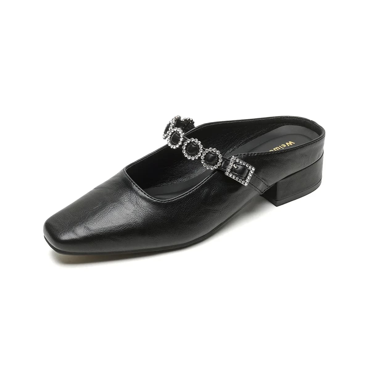 Pantofole con punta coperta da donna 2025 Nuova decorazione con strass alla moda Scarpe con tacco alto Ciabatte Scarpe da sera con punta quadrata 34-43