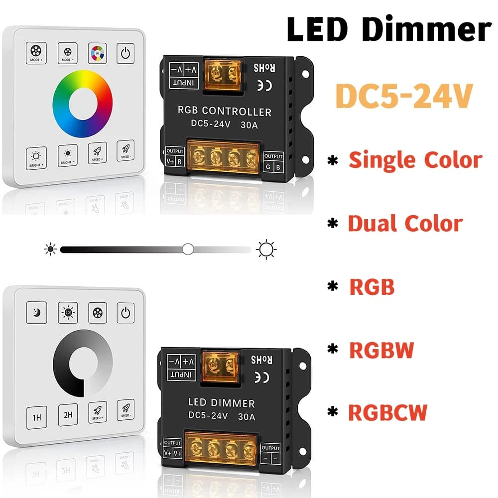 DC5V 12V 24V Touch Panel LED Dimmer Switch 30A 50A 2.4G RF Controller Wireless Per Singolo Colore/CCT/RGB/RGBW/RGBWC LED Strip