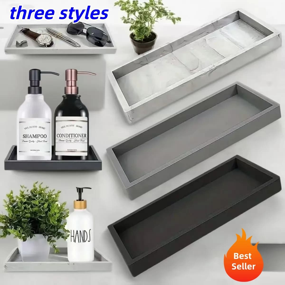 Multifunctional storage tray for bathroom, shampoo and disinfectant tray for hands, jewelry display tray