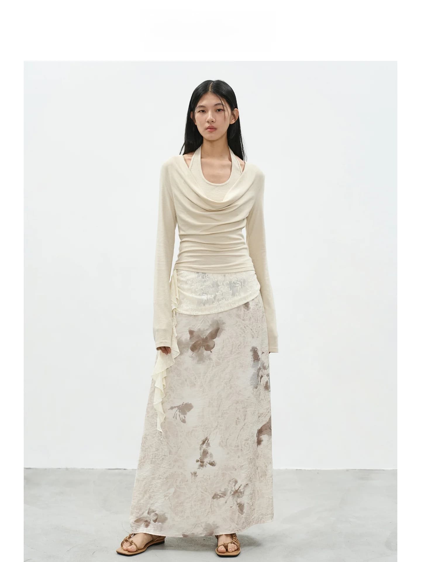EIGHTHMONTH Women's Long Sleeve Vest And Skirt Set Casual Style Three-Piece Spring Collection Neck Hanging Design Fashionable