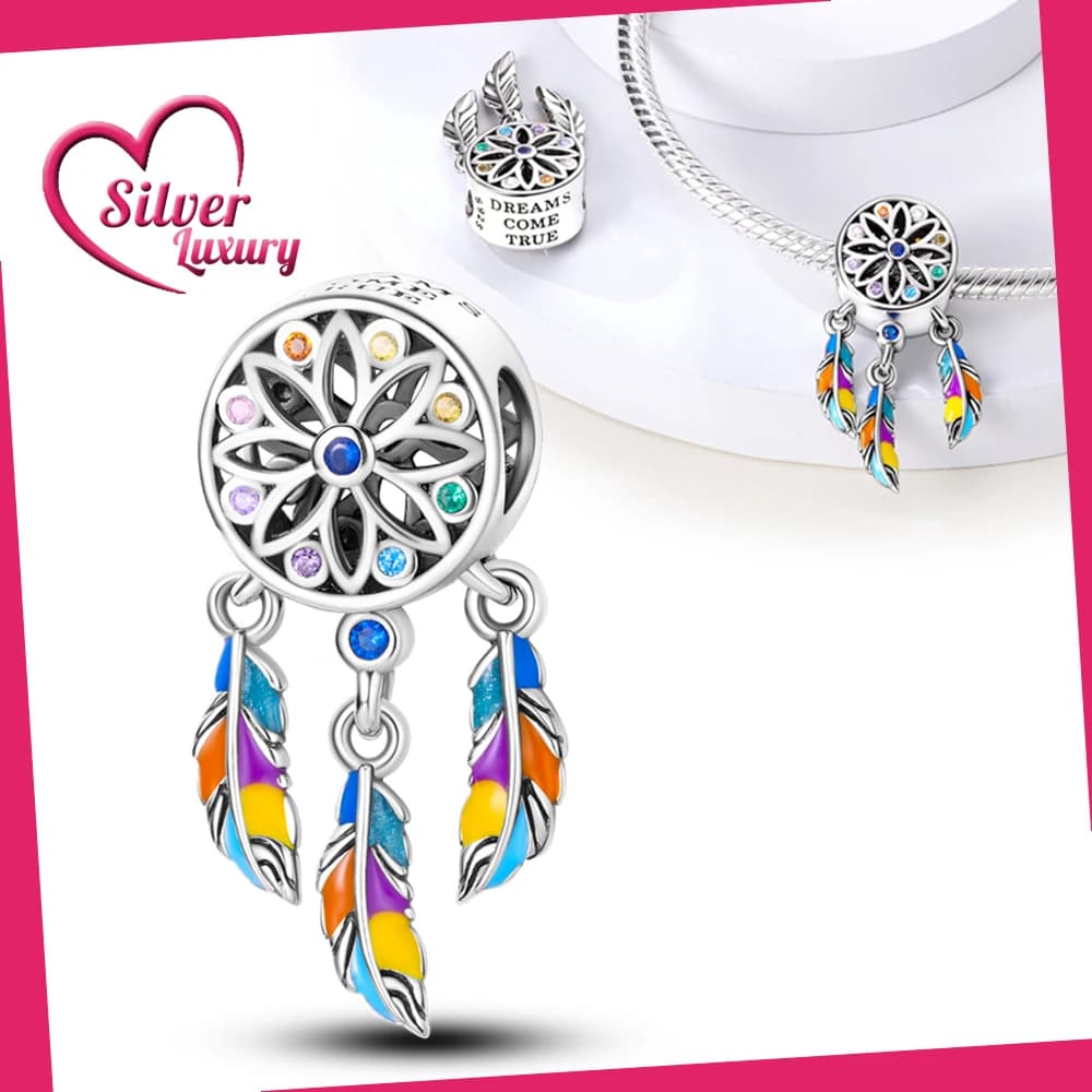 Original Charms 925 Sterling Silver Plated Colorful Dreamcatcher Lucky Beads Fit Bracelets For Women Women Jewelry Making Diy