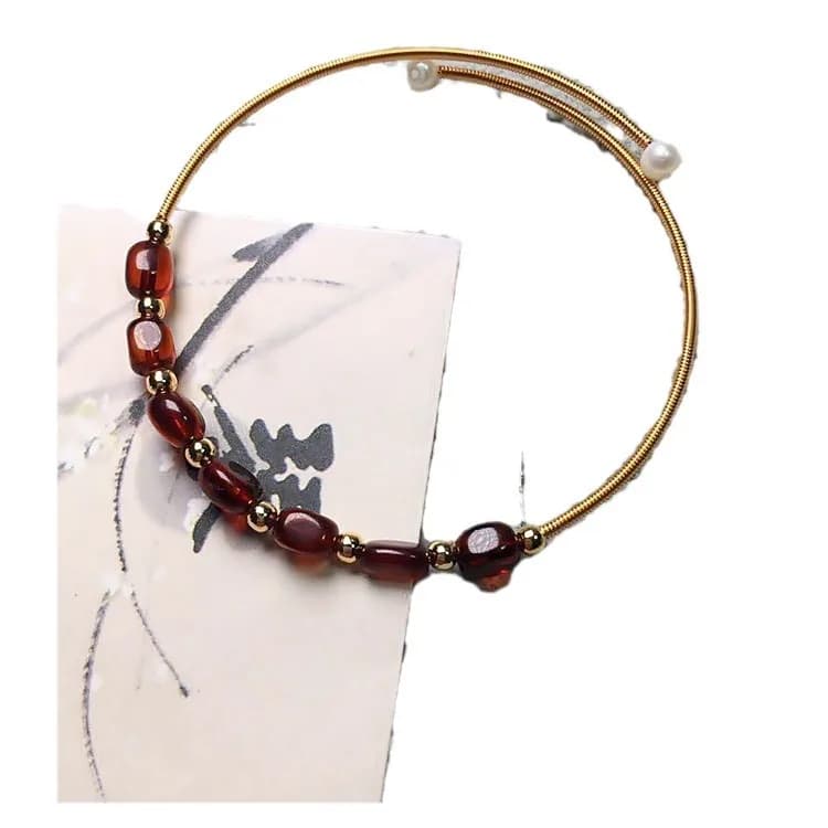 Crystal Wholesale Amber Beeswax Bangle Blood Amber Free‑Form Bangle 14K Wire Wrapped Bracelet Jewelry