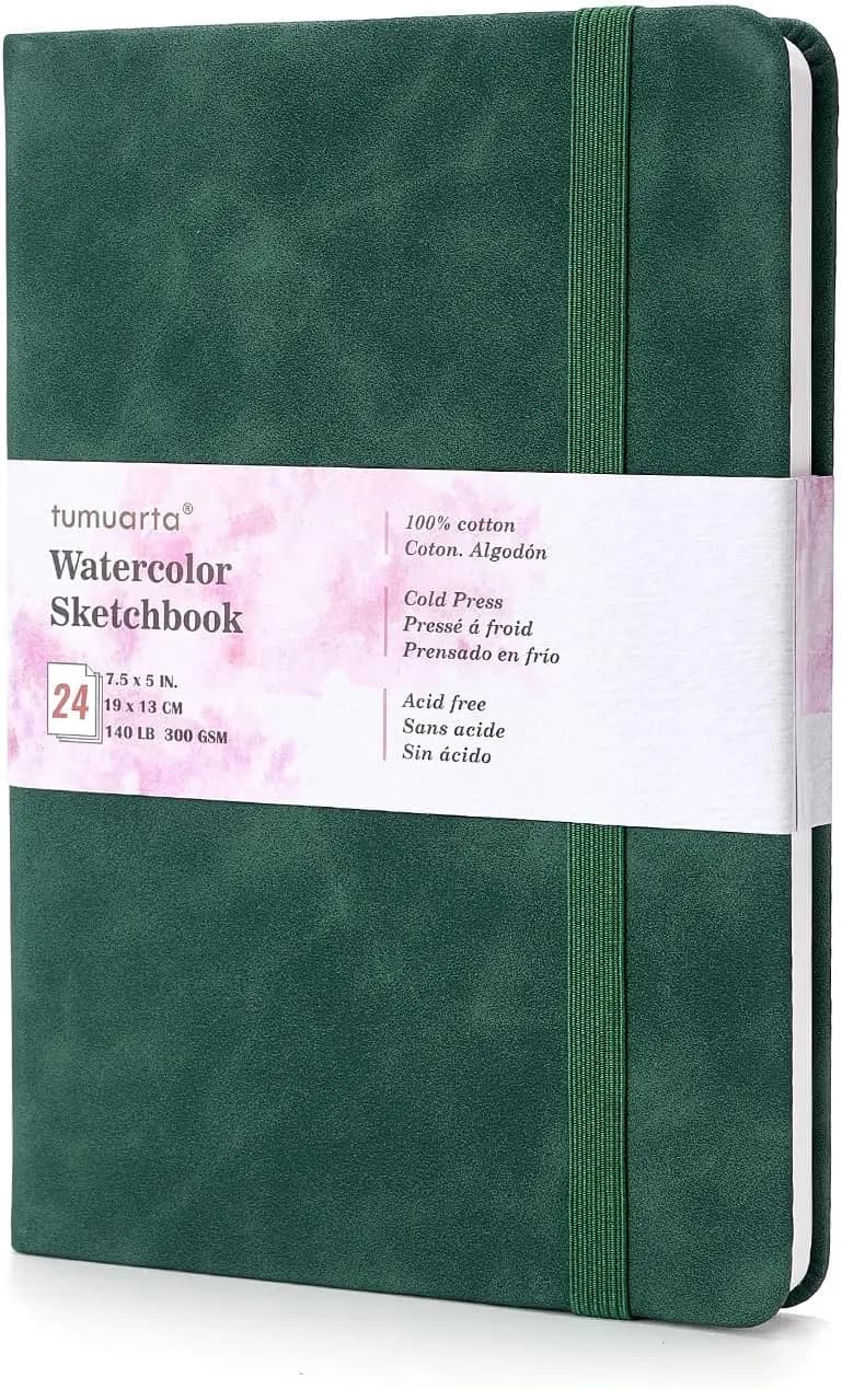 Watercolor Sketchbook, 7.5x5 in, 140LB/300GSM, 100% Cotton, Cold Press, 24 Sheets/48 Pages, Acid-Free, Travel Journal