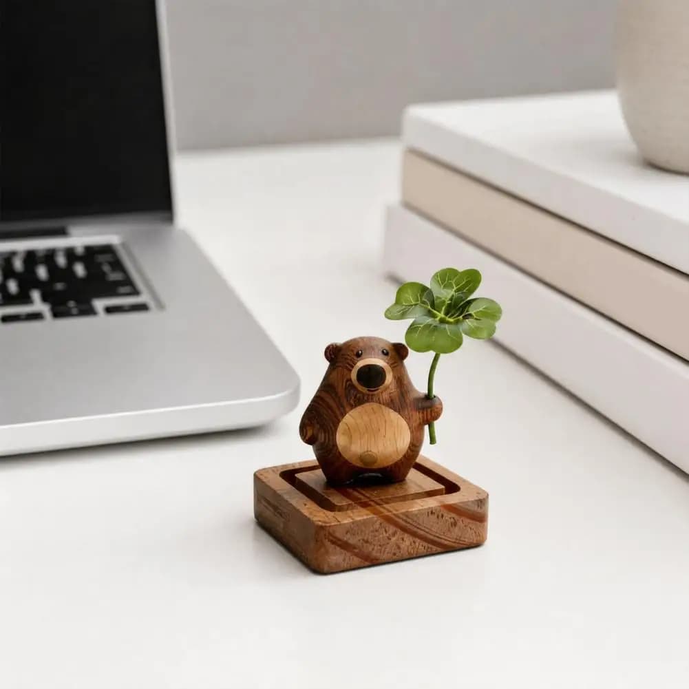 Wood Essential Oil Diffuser Handmade Wooden Air Freshener Wood Bear Essential Oil Diffuser Four-leaf Clover for Home