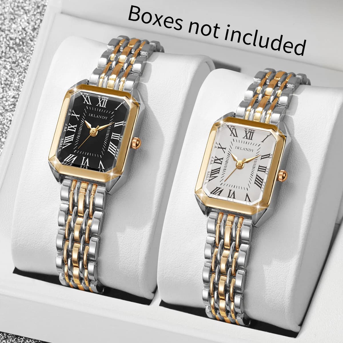 Set di 2 orologi da donna eleganti con quadrante rettangolare Roma, orologio al quarzo da donna, cinturino in acciaio inossidabile alla moda, orologio da polso da donna Reloj Mujer (senza scatola)