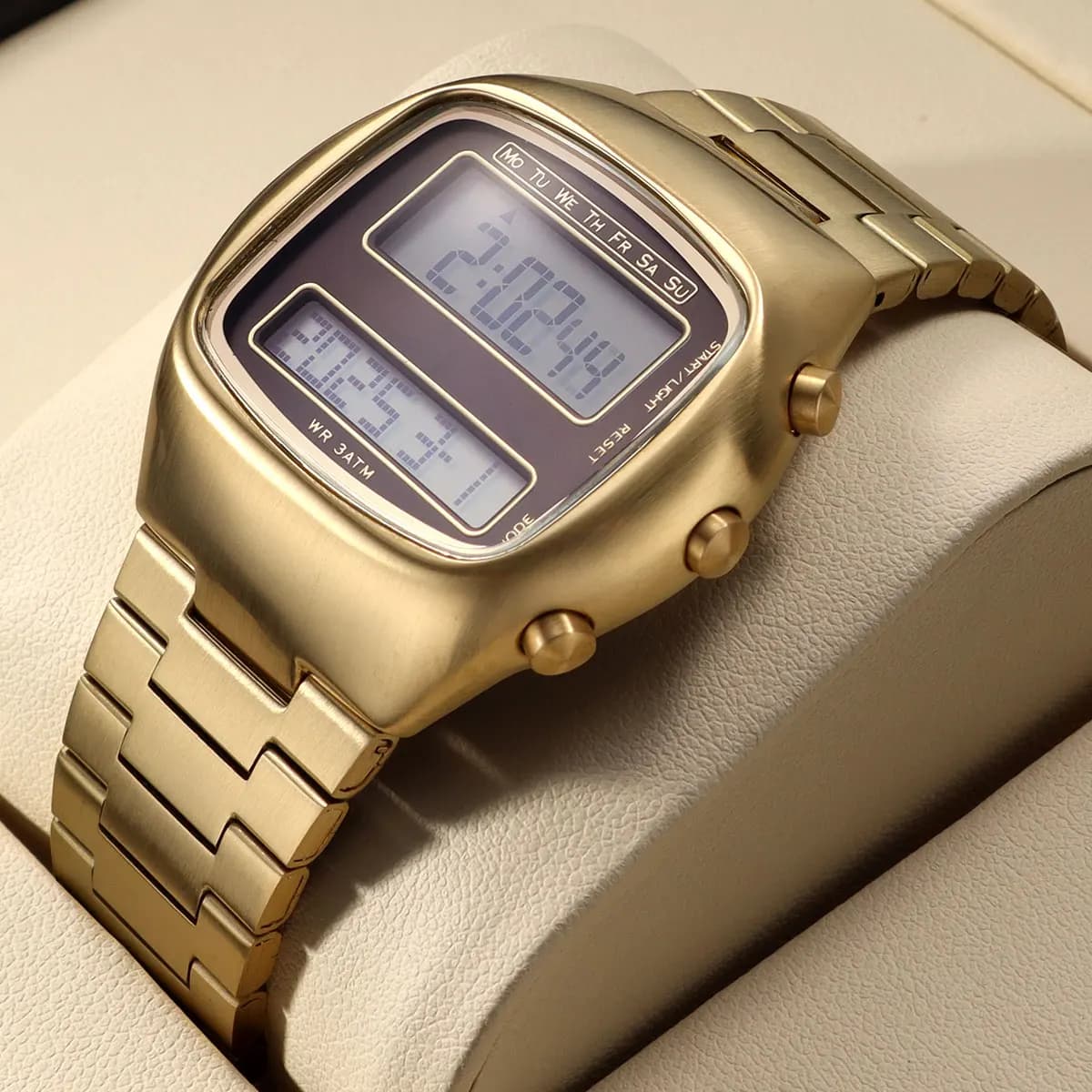 Orologio elettronico alla moda da uomo doppio schermo con retroilluminazione luminosa anno mese data settimana orologio da polso unisex cinturino in acciaio inossidabile