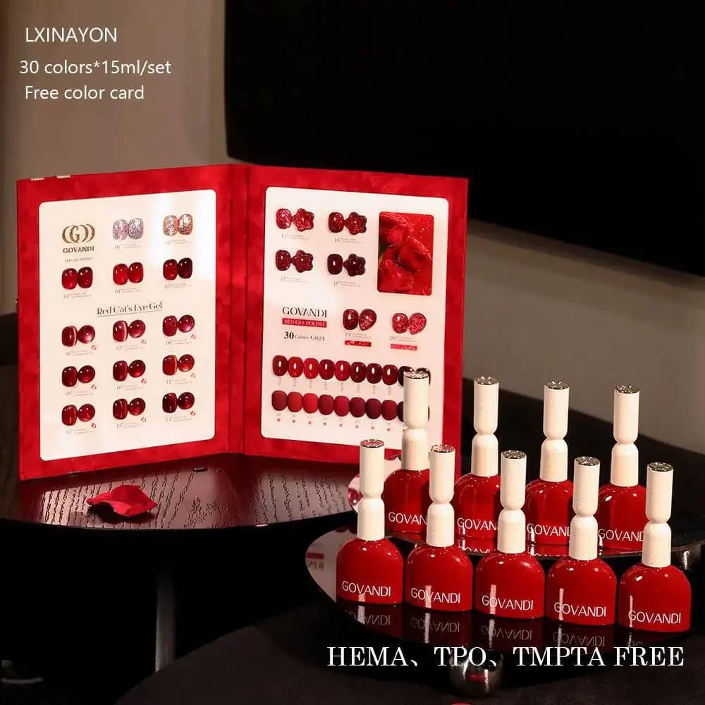 Smalto per unghie gel Cat Eye in cristallo rosso da 30 pezzi con carta colorata gratuita Gel magnetico Soak Off Smalto gel per unghie UV per manicure per salone di bellezza