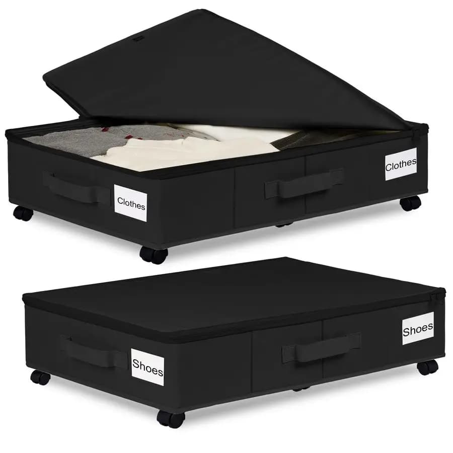 Contenitori portaoggetti sottoletto con ruote, contenitori scorrevoli sotto il letto con portaetichette per vestiti, scarpe e coperte, porta scarpe sottoletto