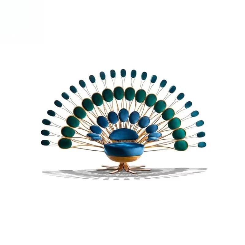Creative Design armchair Peacock style with Golden Luxury Frame, Cushions and Chrome Steel Base