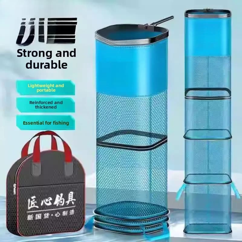 Borsa a Rete Quadrata ad Asciugatura Rapida Nera per Pesca, Attrezzatura Speciale per Fiumi e Stagni, Gabbia Portatile per Pesci in Tessuto, Design Leggero