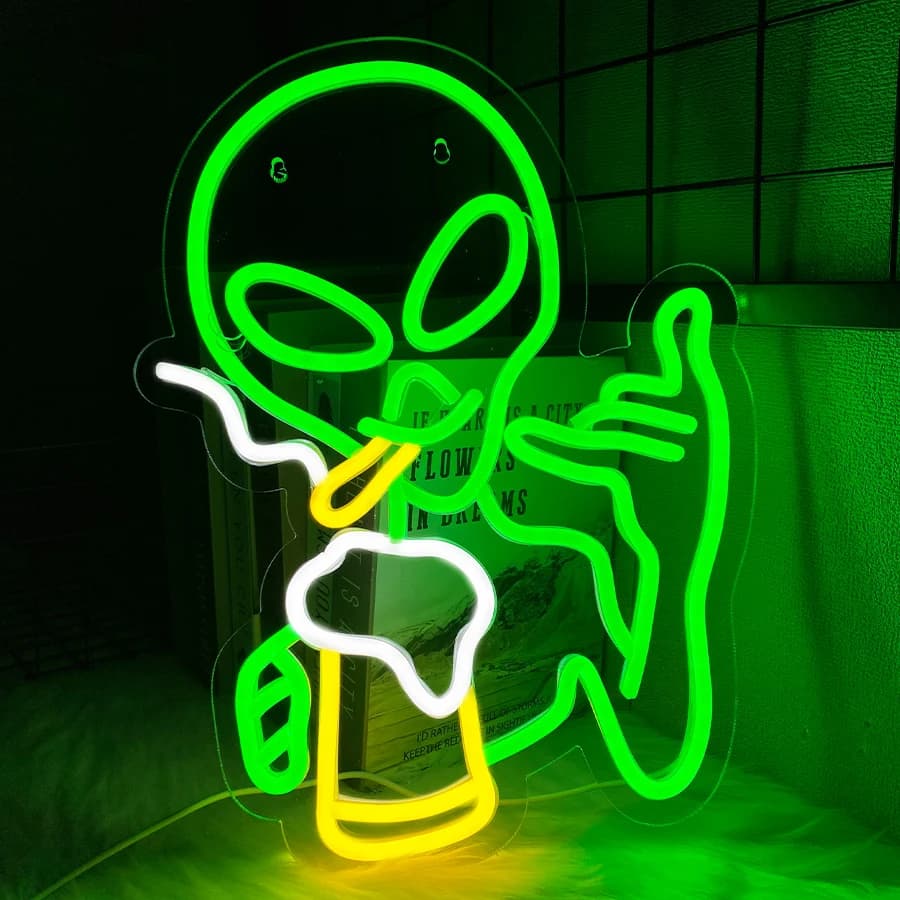 Insegna al neon a led alieno, icona di birra in mano, decorazione da parete per bar, alimentazione alimentata tramite USB, utilizzata per feste bar, club, lampade da parete Man Cave.